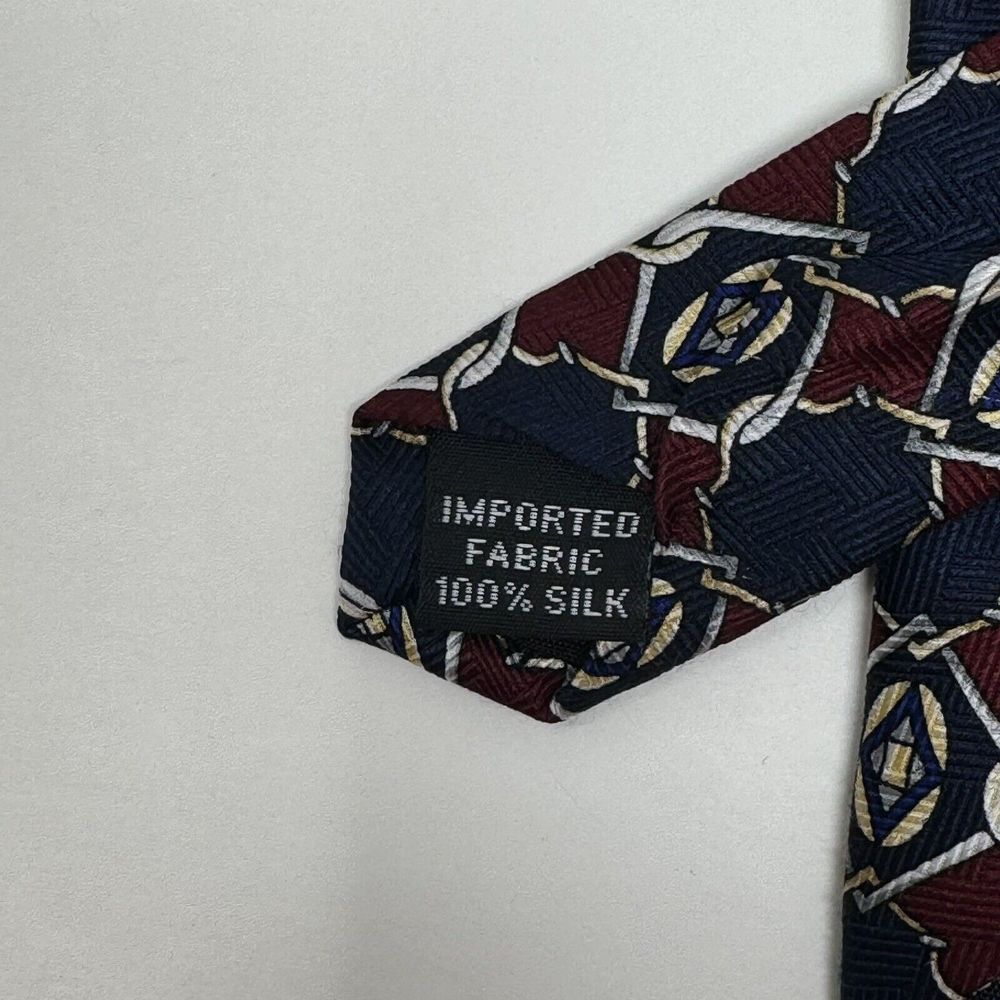 Manhattan Blue Red Yellow Geometric Silk Made In USA Neck Tie L 57" W 4" - Picture 3 of 4